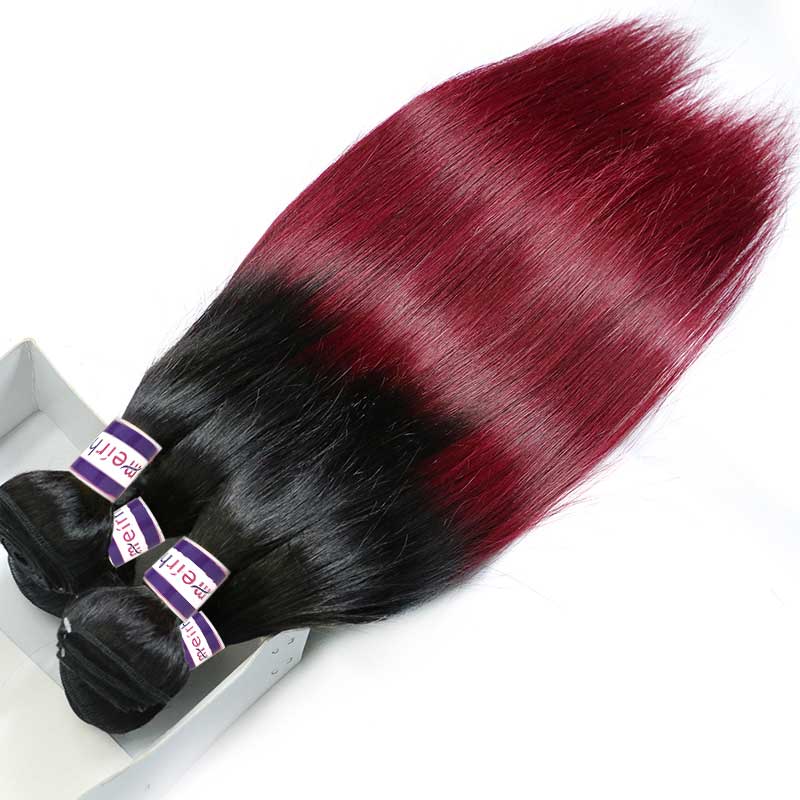 Ombre Hair Extensions Brazilian Straight Weave 1B/99J Color